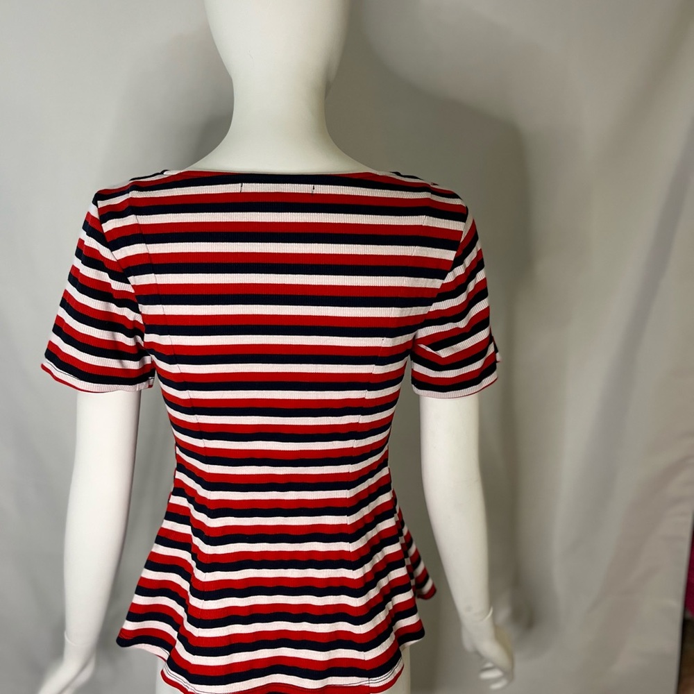 Eva Franco short sleeved red white and navy blue striped top sz S - Picture 2 of 8